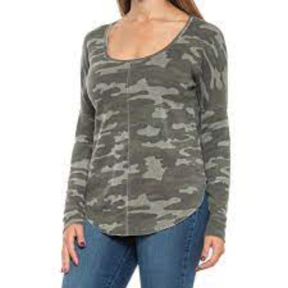 Lucky Brand Green Thermal Knit Camo Star Scoop Neck Top NWT Size M - Picture 3 of 11